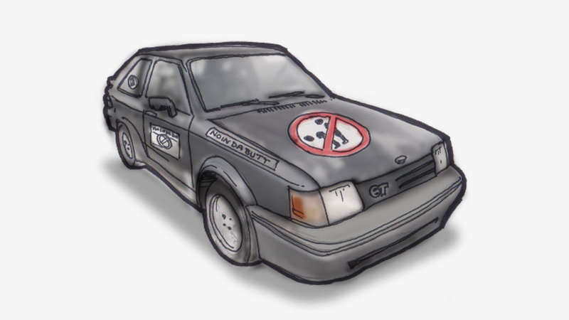 Illustration for article titled The Baffling Story Of The "NO IN DA BUTT" Ford Escort GT